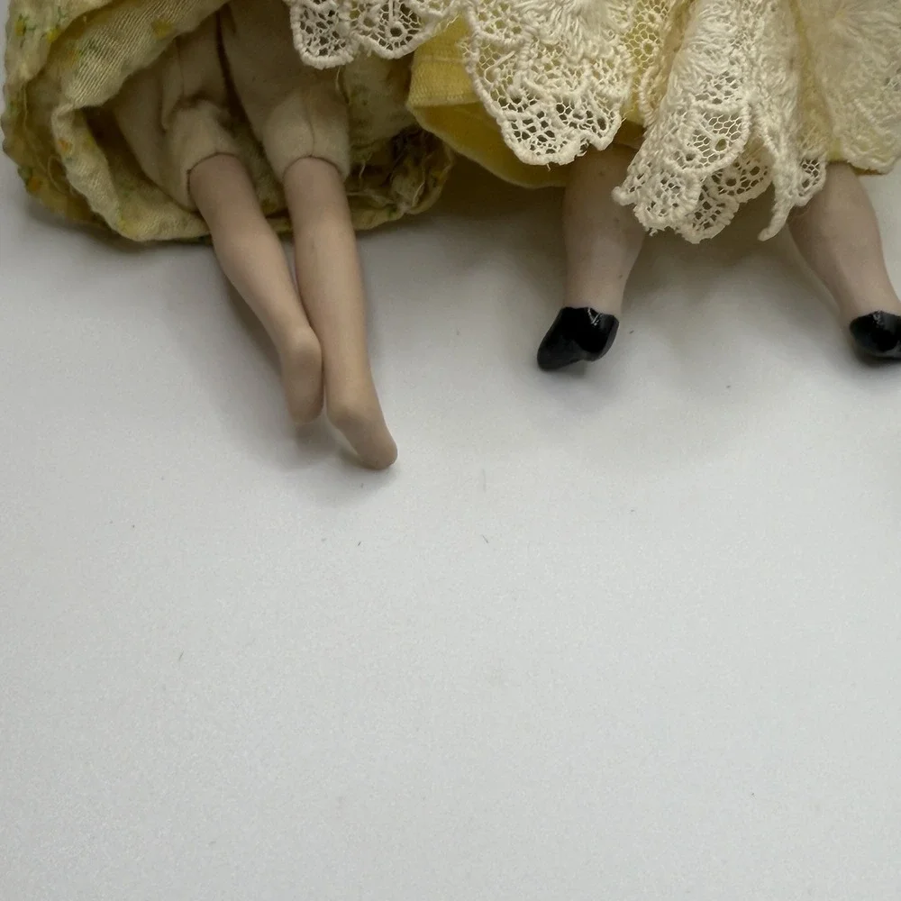 3‎ Miniature Porcelain Bisque & Fabric Dollhouse Dolls 5.75